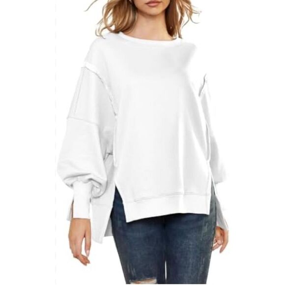 AUTOMET Womens Oversized Sweatshirts Casual Crew Neck Pullover Long Sleeve Slit‎ - Picture 1 of 9